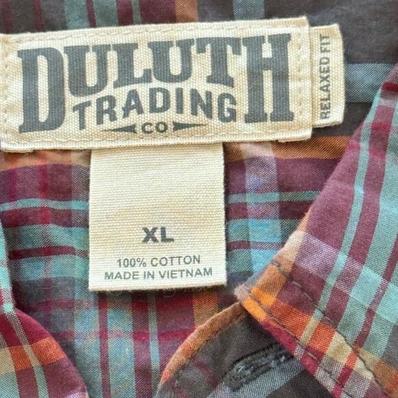 Duluth Trading Co. Button Down Plaid Short Sleeve Relaxed Fit Blue Shirt Mens XL - Picture 4 of 8